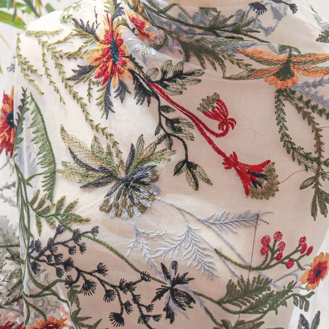 vibrant blossoms delicate leaves embroidery fabric vibrant blossoms delicate leaves embroidery fabric