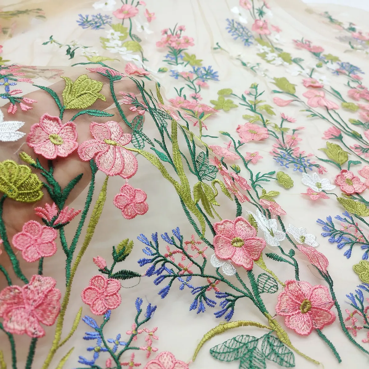 colorful 3D wildflower embroidery lace fabric colorful 3D wildflower embroidery lace fabric
