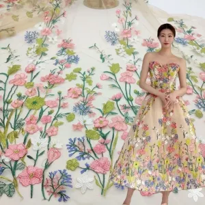 spring fresh wildflower botanical 3d embroidery fabric