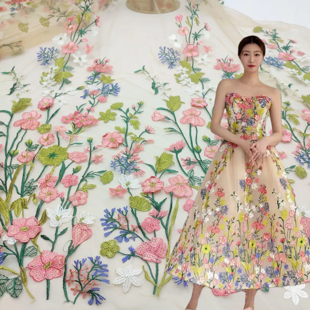 spring fresh wildflower botanical 3d embroidery fabric spring fresh wildflower botanical 3d embroidery fabric
