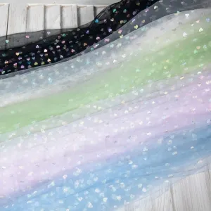 iridescent loving hearts glitter glued soft tulle fabric by the yard
