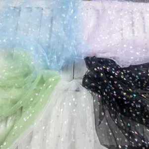 soft chinlon heart pattern mesh tulle material for making fairytale dresses
