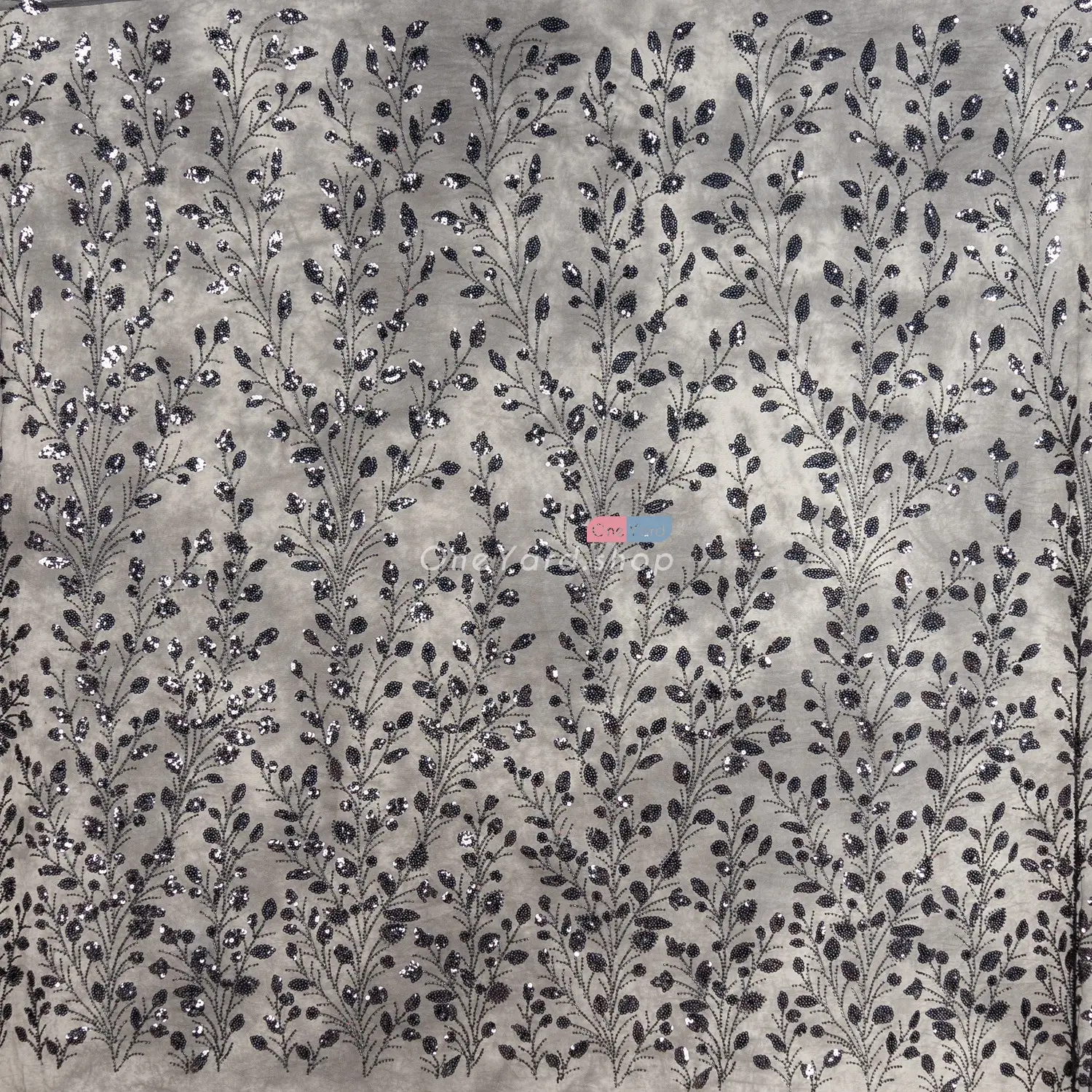 black bead sequin lace leaf fabric