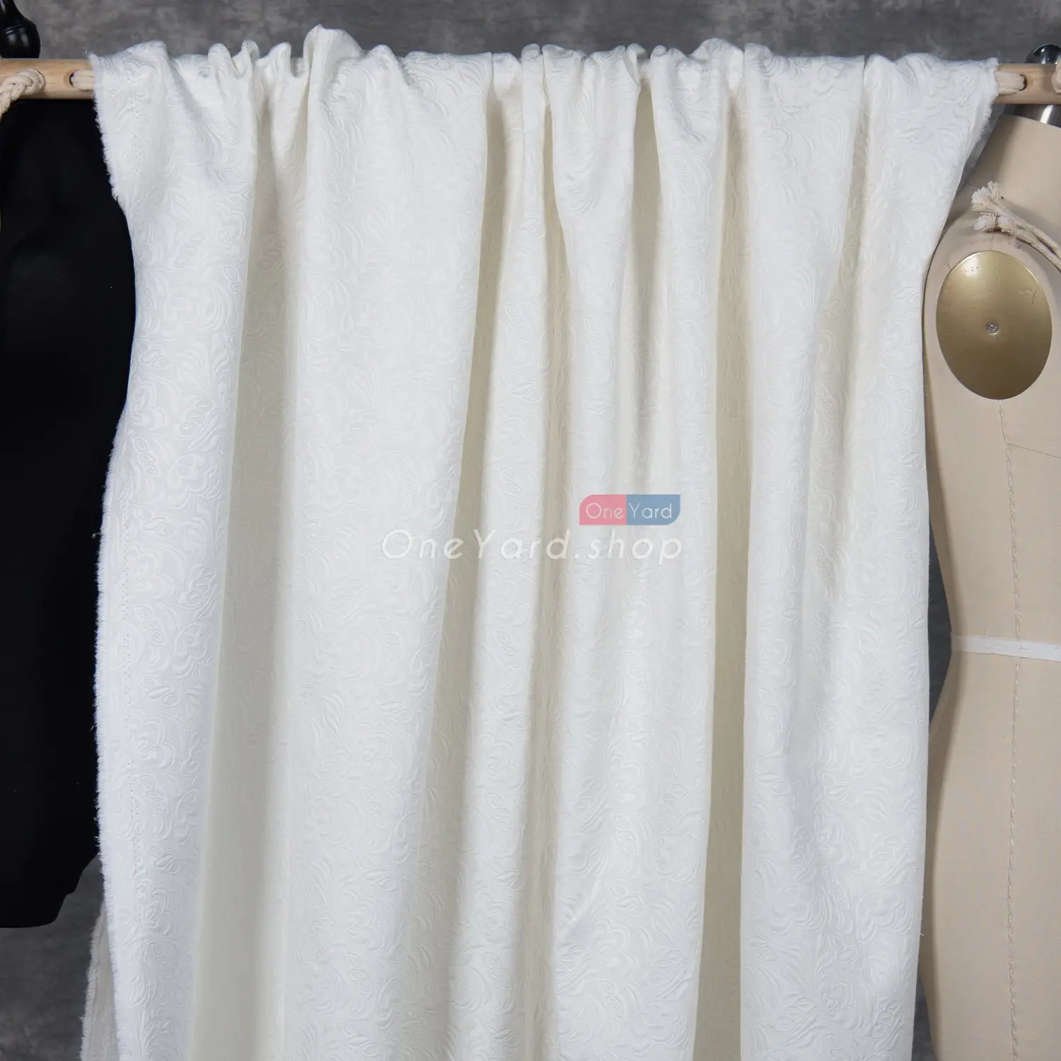 floral jacquard matte ivory satin fabric by the yard