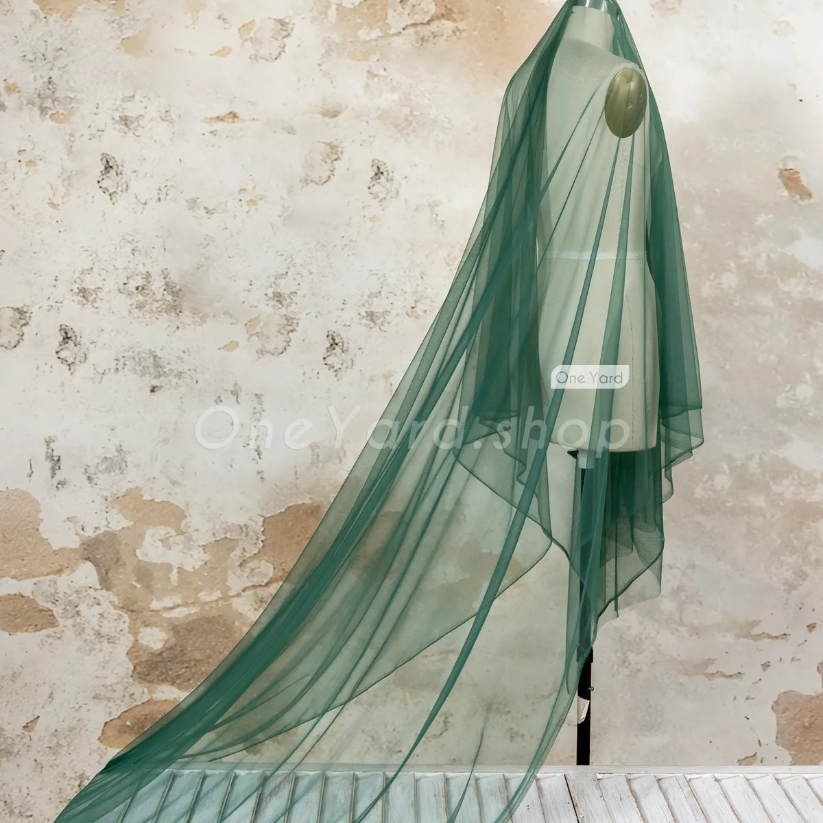 soft sheer dark green mesh for dress overlays