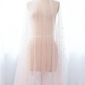 pearled soft sheer delicate blush tulle mesh fabric