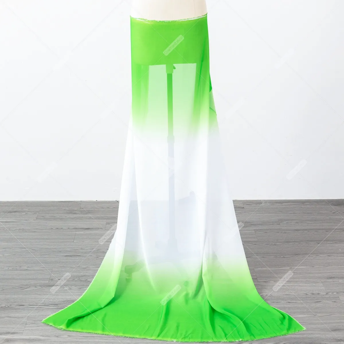 Vibrant Green and White Double-sided Ombre Chiffon - OneYard