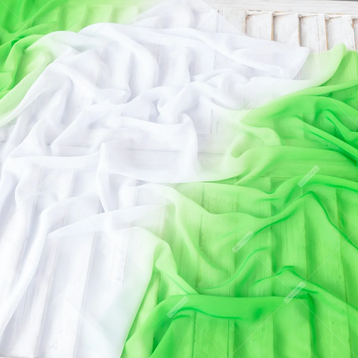 Vibrant Green and White Double-sided Ombre Chiffon - OneYard