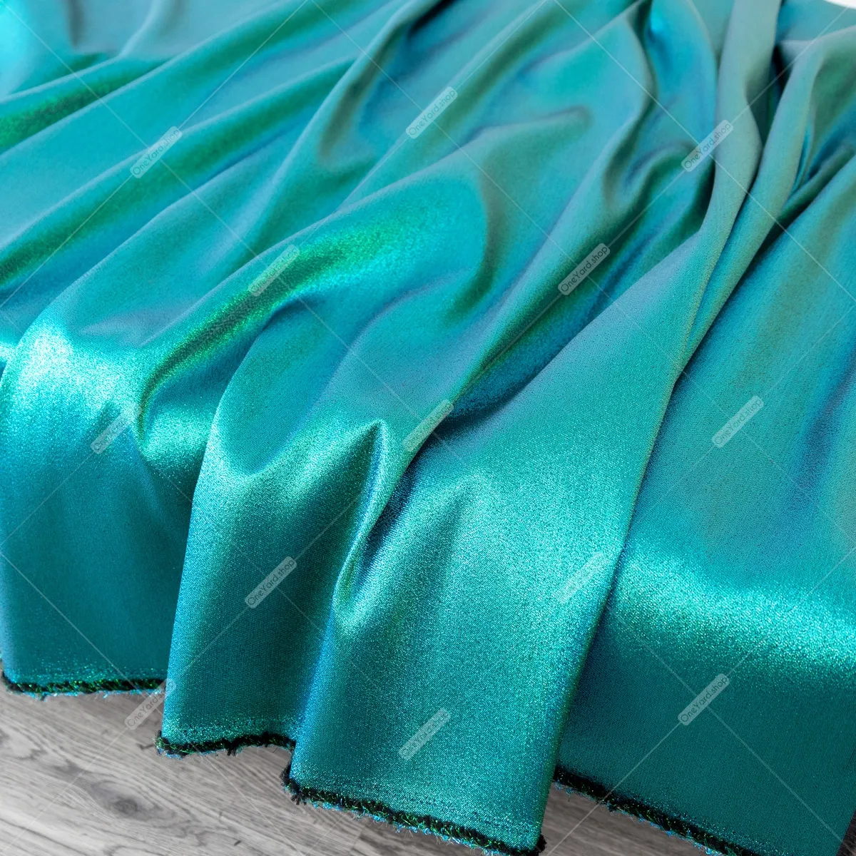 iridescent green and aqua metallic fabric for