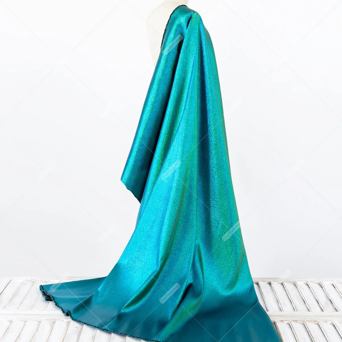 iridescent green aqua lurex fabric