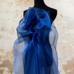 vibrant deep blue smooth crisp shiny organza fabric