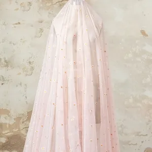 daisy motifs adorned blush tulle embroidery fabric