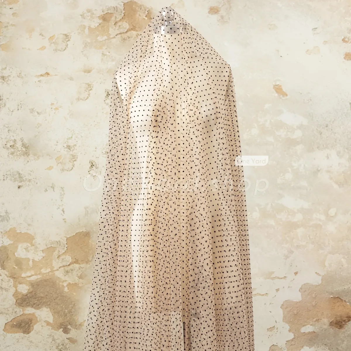 small and black dot flocked nude tulle fabric small and black dot flocked nude tulle fabric