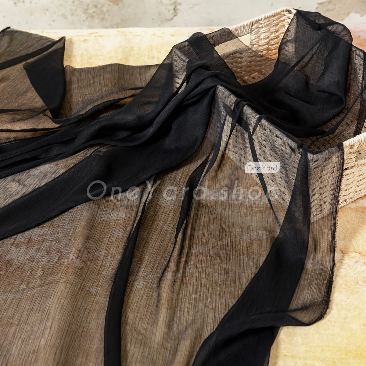 black polyester Yoryu crepe chiffon fabric by the yard black polyester Yoryu crepe chiffon fabric by the yard