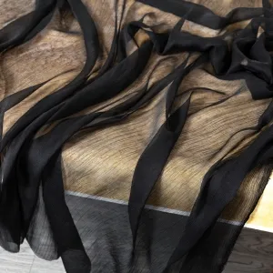 Wrinkled Black Crepe Chiffon Yoryu Fabric by the Yard