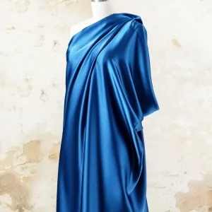 luxurious peacock blue glossy soft drape satin fabric