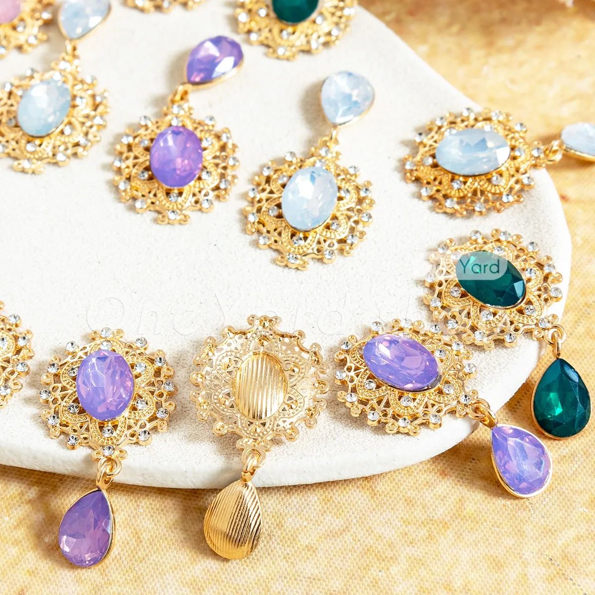 vintage rhinestone teardrop dangle gold embellishments vintage rhinestone teardrop dangle gold embellishments