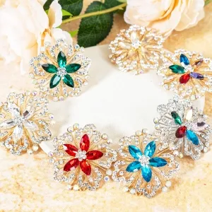 5cm crystal rhinestone flower gold metal brooch