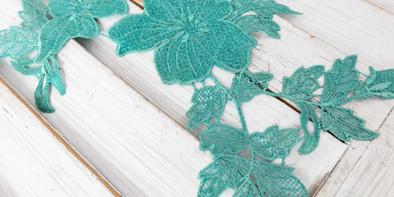 dyed aqua island lace appliqué 1